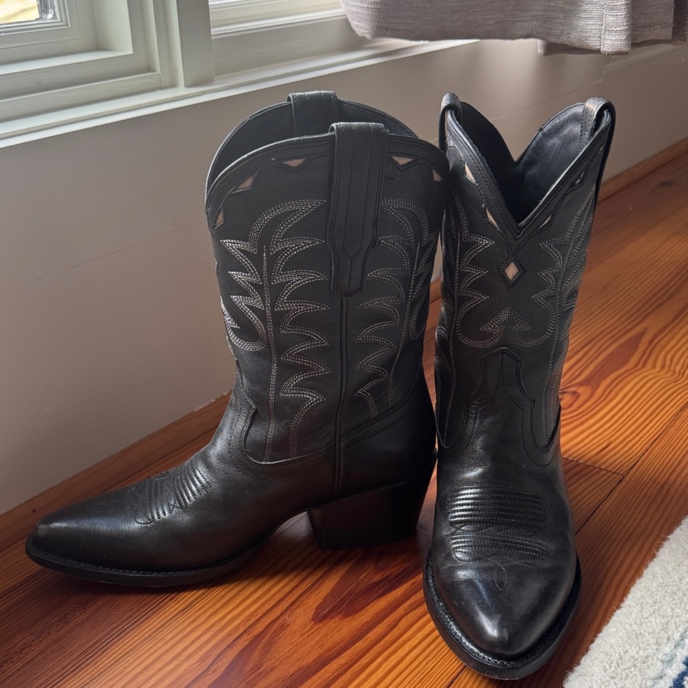 Tecovas Black Leather Western Heeled Boots